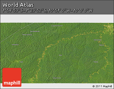 Satellite 3D Map of the Area around 7° 41' 23" S, 70° 28' 29" W