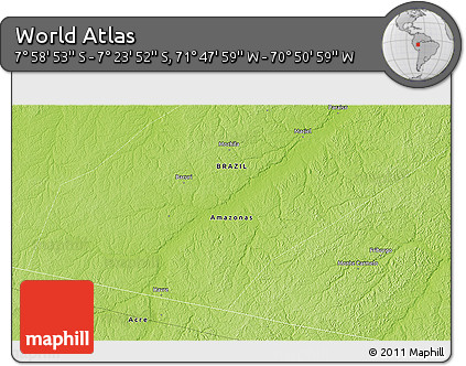 Physical 3D Map of the Area around 7° 41' 23" S, 71° 19' 29" W