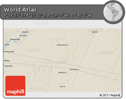 Shaded Relief 3D Map of the Area around 7° 41' 23" S, 72° 10' 30" W