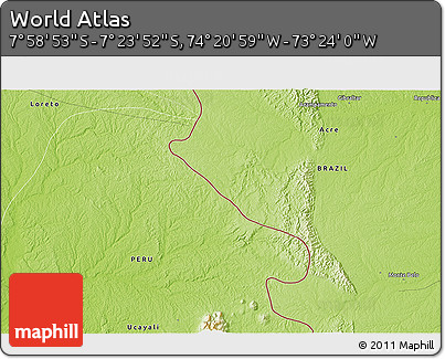 Physical 3D Map of the Area around 7° 41' 23" S, 73° 52' 30" W