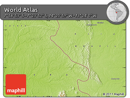 Physical Map of the Area around 7° 41' 23" S, 73° 52' 30" W