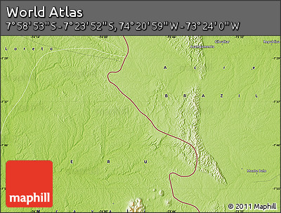 Physical Map of the Area around 7° 41' 23" S, 73° 52' 30" W