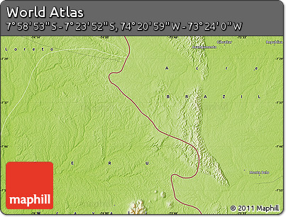 Physical Map of the Area around 7° 41' 23" S, 73° 52' 30" W