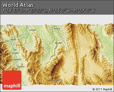 Physical 3D Map of the Area around 7° 41' 23" S, 76° 25' 30" W
