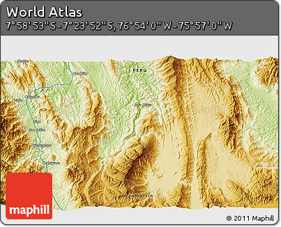 Physical 3D Map of the Area around 7° 41' 23" S, 76° 25' 30" W