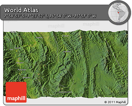 Satellite 3D Map of the Area around 7° 41' 23" S, 76° 25' 30" W