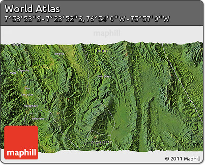 Satellite 3D Map of the Area around 7° 41' 23" S, 76° 25' 30" W