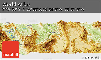 Physical Panoramic Map of the Area around 7° 41' 23" S, 76° 25' 30" W