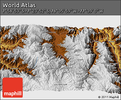 Physical 3D Map of the Area around 7° 41' 23" S, 78° 7' 30" W