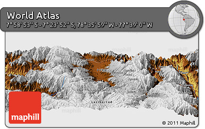 Physical Panoramic Map of the Area around 7° 41' 23" S, 78° 7' 30" W