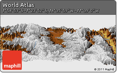 Physical Panoramic Map of the Area around 7° 41' 23" S, 78° 7' 30" W