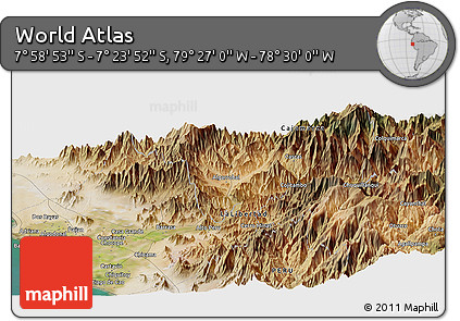 Satellite Panoramic Map of the Area around 7° 41' 23" S, 78° 58' 29" W