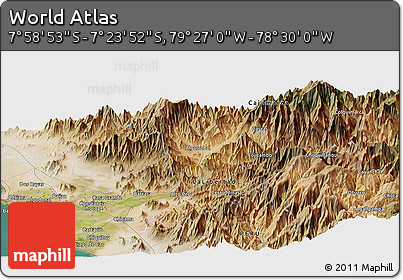 Satellite Panoramic Map of the Area around 7° 41' 23" S, 78° 58' 29" W