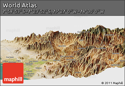 Satellite Panoramic Map of the Area around 7° 41' 23" S, 78° 58' 29" W