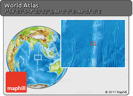 Physical Location Map of the Area around 7° 41' 23" S, 88° 28' 29" E