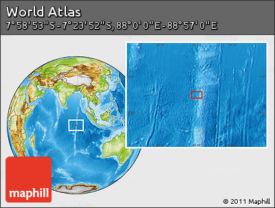 Physical Location Map of the Area around 7° 41' 23" S, 88° 28' 29" E