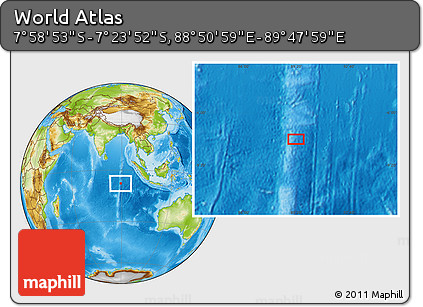 Physical Location Map of the Area around 7° 41' 23" S, 89° 19' 29" E