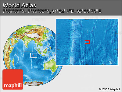 Physical Location Map of the Area around 7° 41' 23" S, 91° 52' 30" E