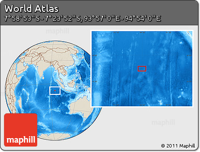 Shaded Relief Location Map of the Area around 7° 41' 23" S, 94° 25' 30" E