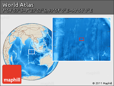 Shaded Relief Location Map of the Area around 7° 41' 23" S, 94° 25' 30" E