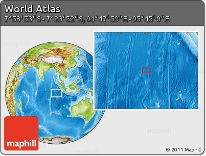 Physical Location Map of the Area around 7° 41' 23" S, 95° 16' 30" E