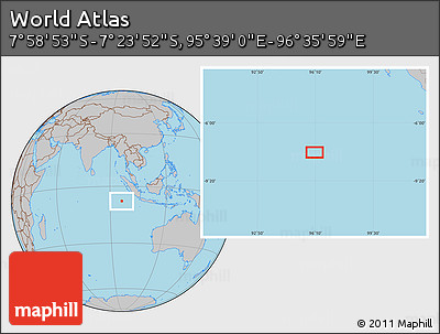 Gray Location Map of the Area around 7° 41' 23" S, 96° 7' 30" E