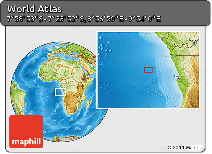 Physical Location Map of the Area around 7° 41' 23" S, 9° 25' 30" E