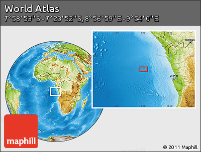 Physical Location Map of the Area around 7° 41' 23" S, 9° 25' 30" E