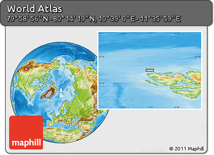 Physical Location Map of the Area around 80° 6' 37" N, 11° 7' 30" E