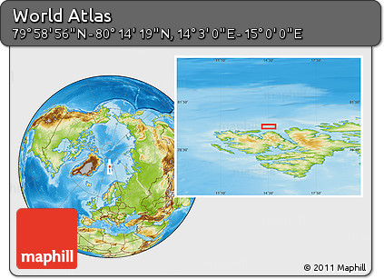 Physical Location Map of the Area around 80° 6' 37" N, 14° 31' 30" E