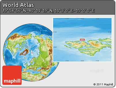 Physical Location Map of the Area around 80° 6' 37" N, 14° 31' 30" E