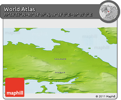 Physical 3D Map of the Area around 80° 6' 37" N, 18° 46' 29" E