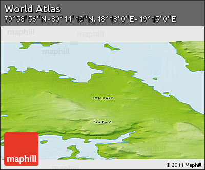 Physical 3D Map of the Area around 80° 6' 37" N, 18° 46' 29" E