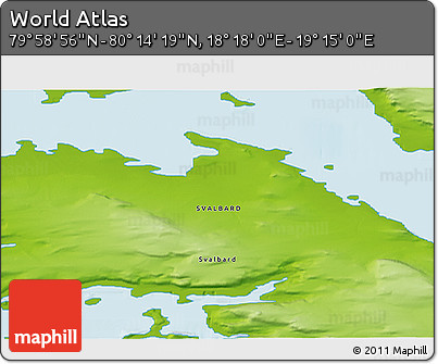 Physical 3D Map of the Area around 80° 6' 37" N, 18° 46' 29" E