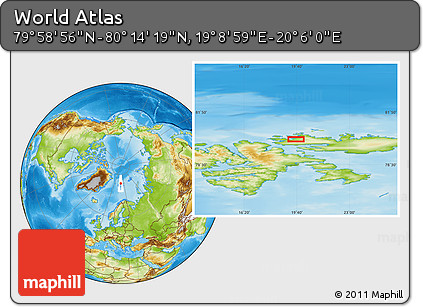 Physical Location Map of the Area around 80° 6' 37" N, 19° 37' 30" E