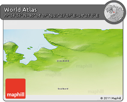 Physical 3D Map of the Area around 80° 6' 37" N, 23° 52' 30" E