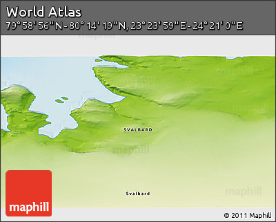 Physical 3D Map of the Area around 80° 6' 37" N, 23° 52' 30" E