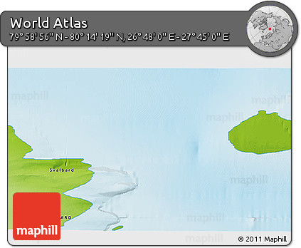 Physical 3D Map of the Area around 80° 6' 37" N, 27° 16' 29" E