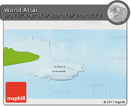 Physical 3D Map of the Area around 80° 6' 37" N, 28° 7' 30" E