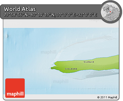 Physical 3D Map of the Area around 80° 6' 37" N, 31° 31' 29" E