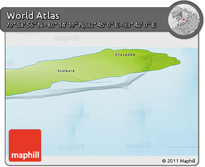 Physical 3D Map of the Area around 80° 6' 37" N, 33° 13' 30" E