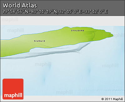 Physical 3D Map of the Area around 80° 6' 37" N, 33° 13' 30" E