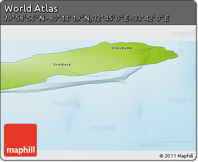 Physical 3D Map of the Area around 80° 6' 37" N, 33° 13' 30" E
