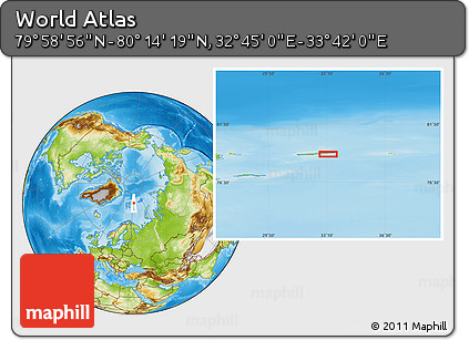 Physical Location Map of the Area around 80° 6' 37" N, 33° 13' 30" E