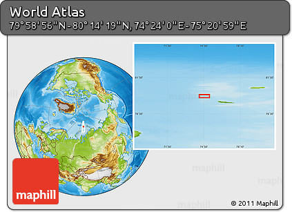 Physical Location Map of the Area around 80° 6' 37" N, 74° 52' 30" E