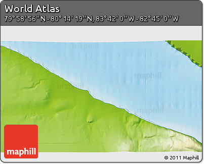 Physical 3D Map of the Area around 80° 6' 37" N, 83° 13' 29" W