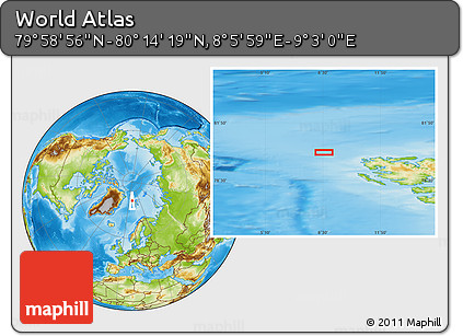 Physical Location Map of the Area around 80° 6' 37" N, 8° 34' 29" E