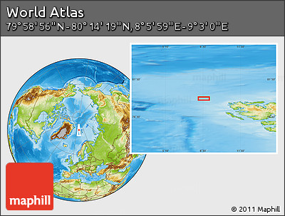 Physical Location Map of the Area around 80° 6' 37" N, 8° 34' 29" E