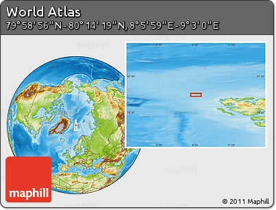 Physical Location Map of the Area around 80° 6' 37" N, 8° 34' 29" E