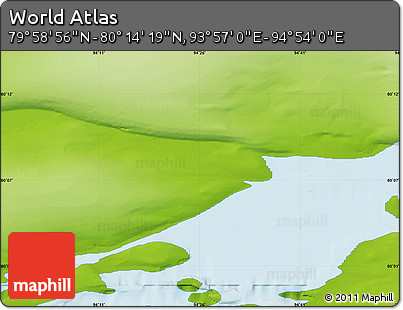Physical Map of the Area around 80° 6' 37" N, 94° 25' 30" E